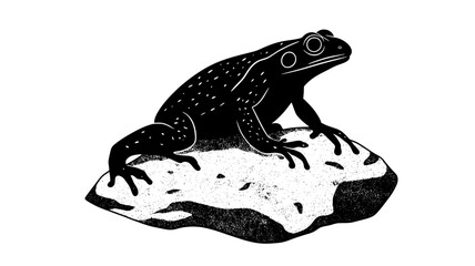 Naklejka premium Toad perched on a large stone, facing to the side, front legs raised slightly, Animal Digital Art