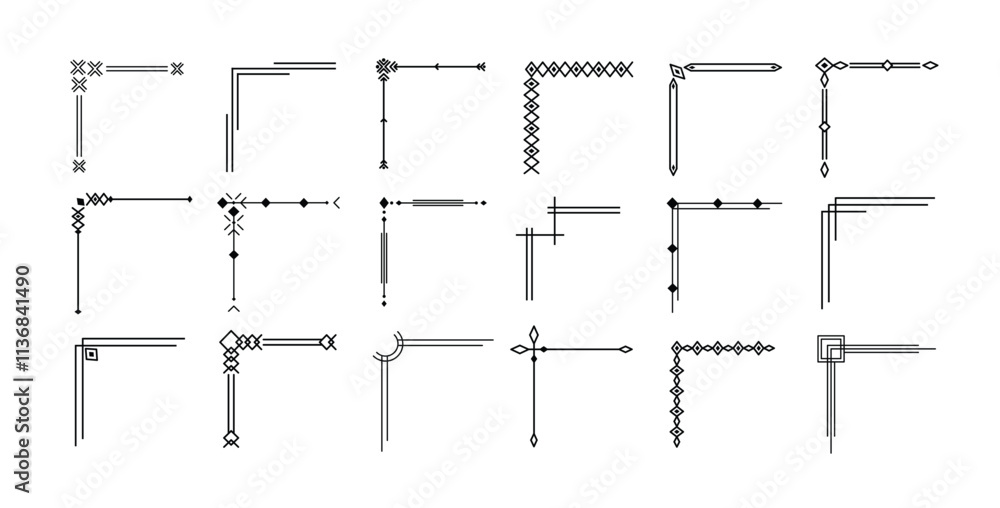 Aufkleber simple geometric line corners. elegant corner decorative flourishes, borders with minimalist geometr