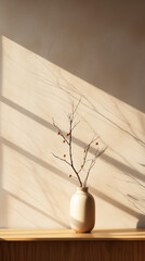 Minimalistic concept with plant in vase and lights on wall