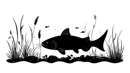Catfish using whiskers to probe river bottom for food, Animal Digital Art