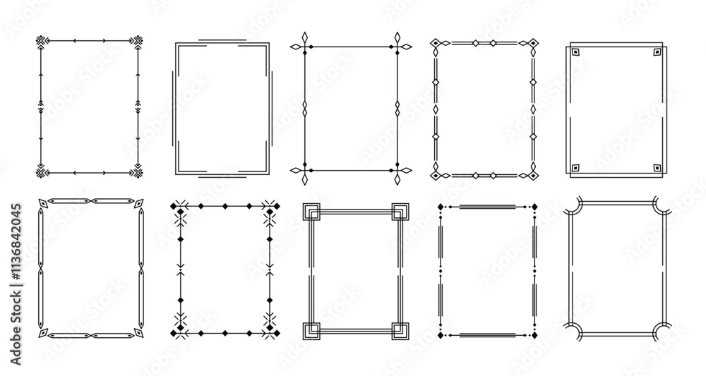 Poster simple geometric line square frames. minimalist rectangular border with clean linear patterns for el