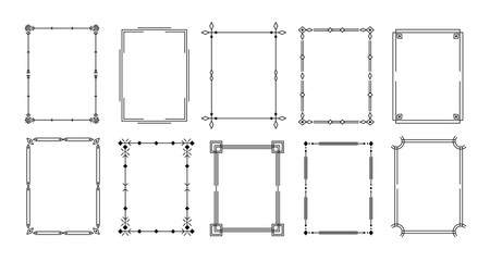Simple geometric line square frames. Minimalist rectangular border with clean linear patterns for elegant layouts, invitations, certificates and decorative framing. Vector set.