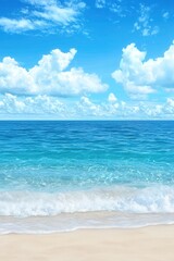 Fototapeta premium Stunning coastal view showcasing a vibrant blue ocean meeting a serene sandy beach under a clear sky.