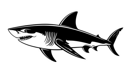 Fototapeta premium Shark swimming in deep water, moving forward with steady strokes of tail, Vectorized Animal Art