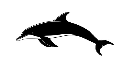 Fototapeta premium Single dolphin near the water’s surface, dorsal fin cutting through, Vectorized Animal Art