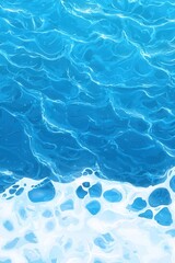 Vibrant blue ocean waves crashing onto a sandy shore, creating a serene and refreshing coastal scene.