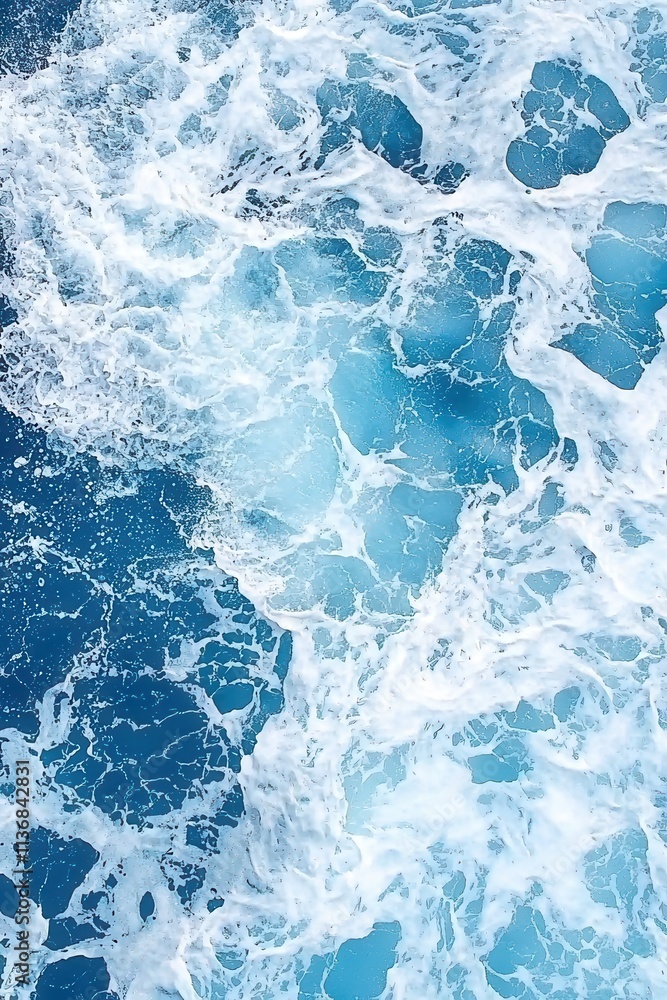 Poster dynamic sea waves creating a mesmerizing pattern of blue and white foam.