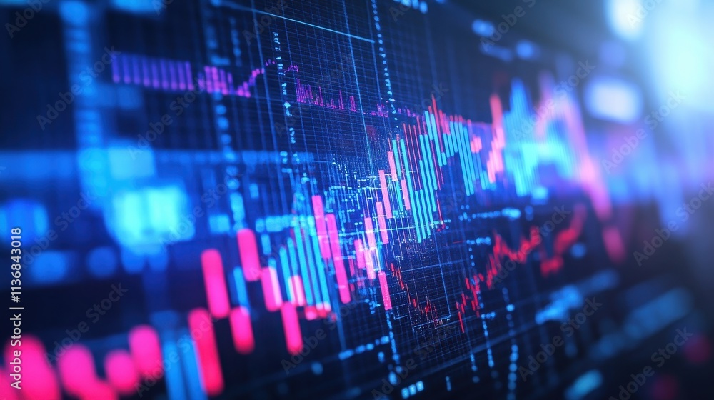 Poster dynamic financial market data and analysis with vibrant economic graphs display