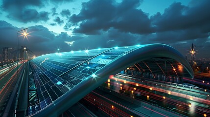 Obraz premium futuristic bridge with modern infrastructure and technology with glass facade illustrating concepts of futuristic architecture 