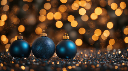 Fototapeta premium Elegant Sapphire Blue Christmas Baubles on a Bokeh Background
