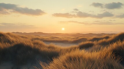 Golden Grasslands Sunset Over Rolling Dunes