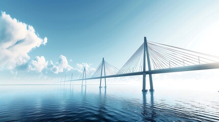 Obraz premium a large suspension bridge on a river connecting two city sides