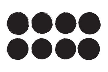 Abstract black brush stroke circles with creative designs, bold patterns, and elements