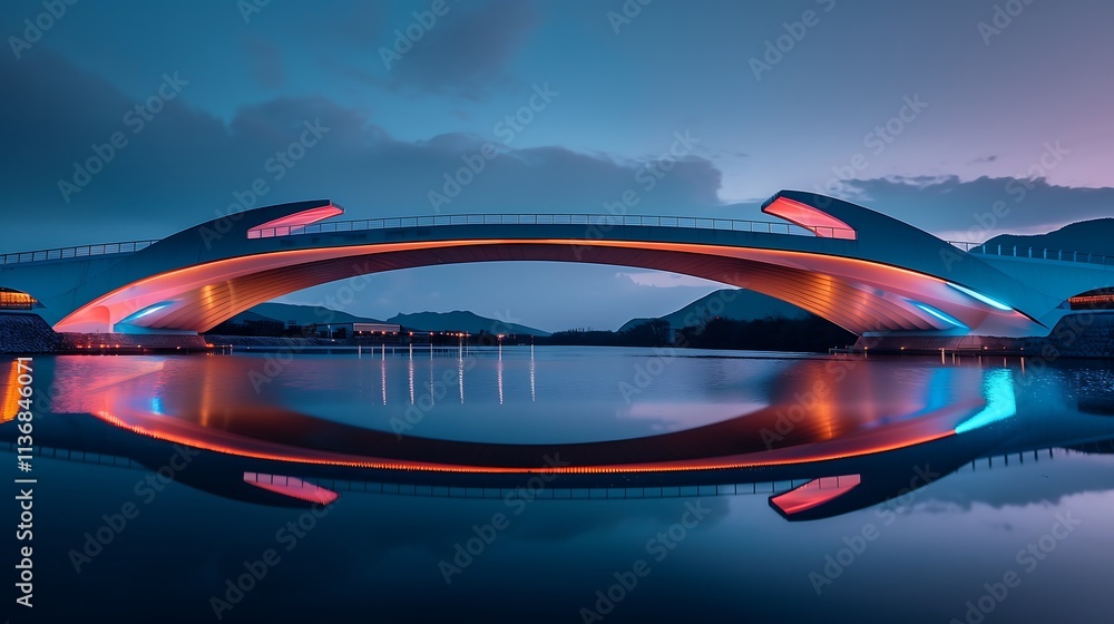 Poster futuristic bridge with modern infrastructure and technology with glass facade illustrating concepts 