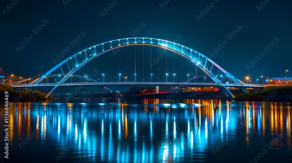 Poster futuristic bridge with modern infrastructure and technology with glass facade illustrating concepts 