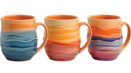 Colorful Ceramic Mugs  Sunset Hues  Hand Painted  Kitchenware  Drinkware  Home Decor  Tabl