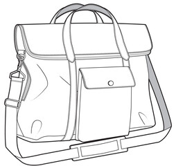 Fold over briefcase flat sketch vector illustration technical cad drawing template