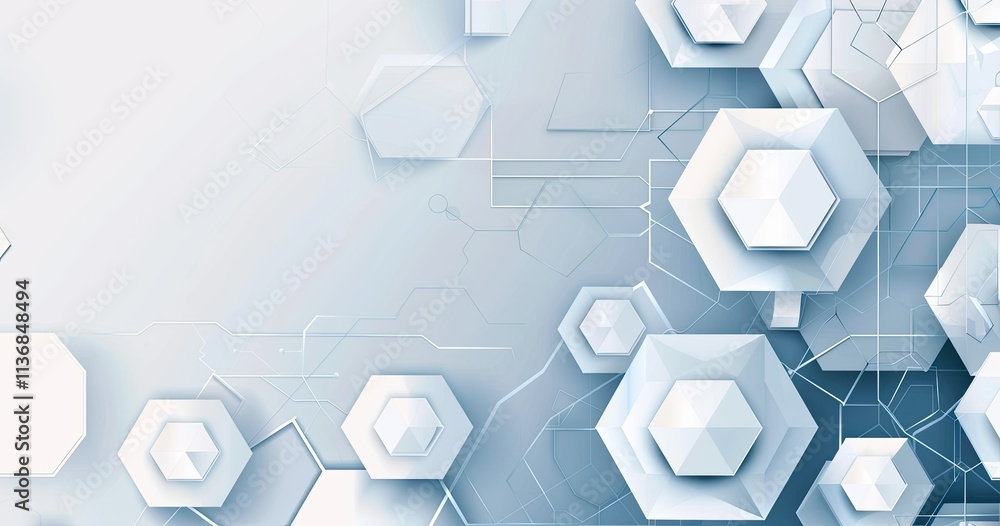 Poster abstract geometric design featuring hexagons and a gradient background.