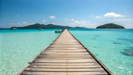 beach with wooden pier