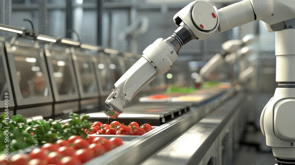 Poster robotic arm in action: smart technology for modern food processing and automation