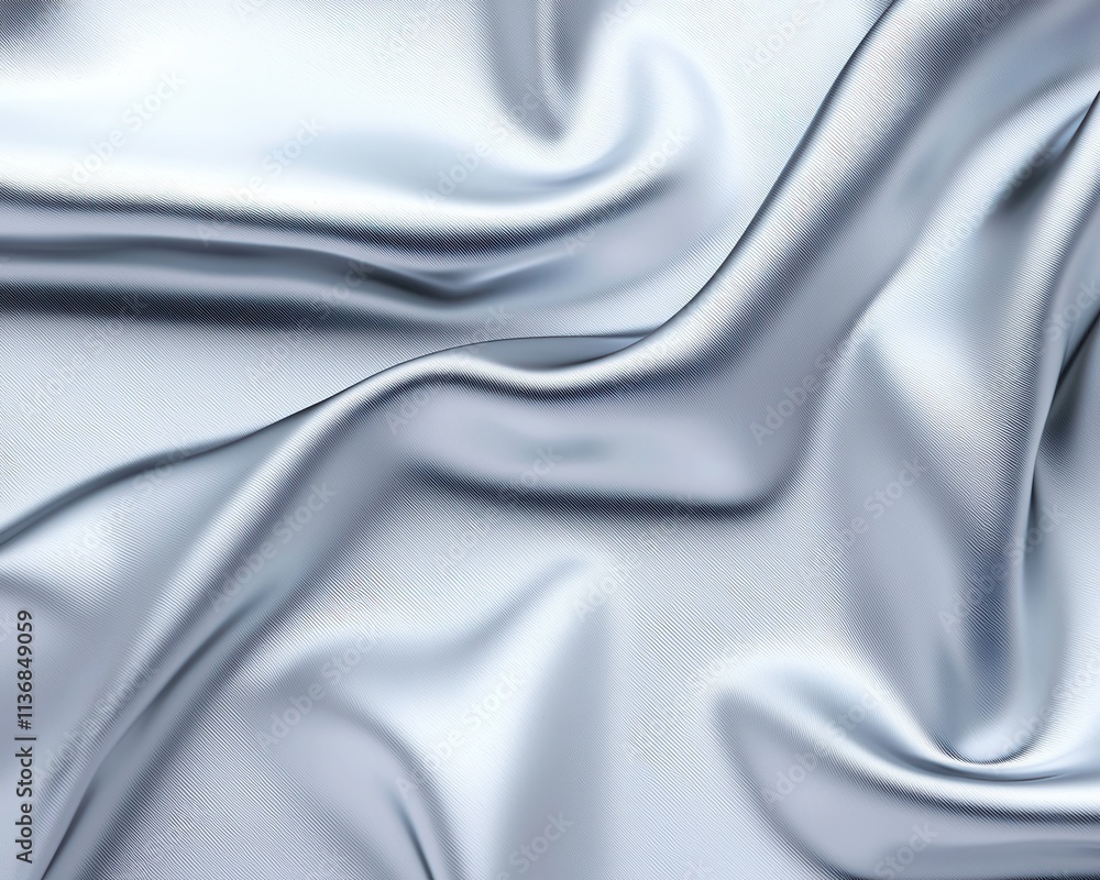 Poster elegant draped silver satin fabric creating soft waves and textures.