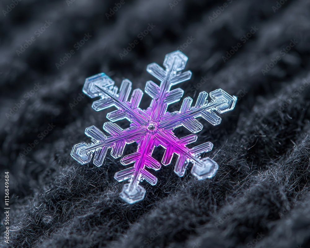 Poster a delicate snowflake showcasing intricate patterns, resting on a textured black surface, highlightin