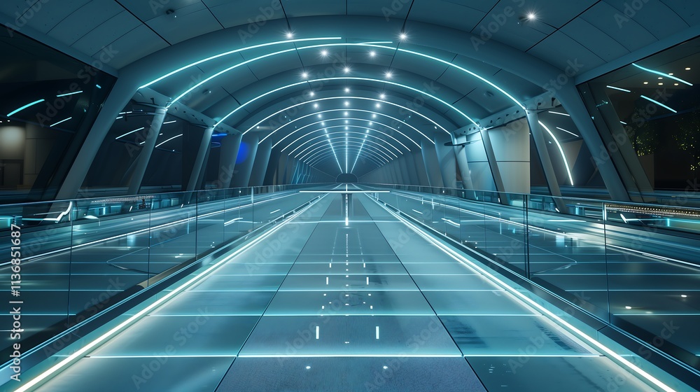 Poster futuristic bridge with modern infrastructure and technology with glass facade illustrating concepts 