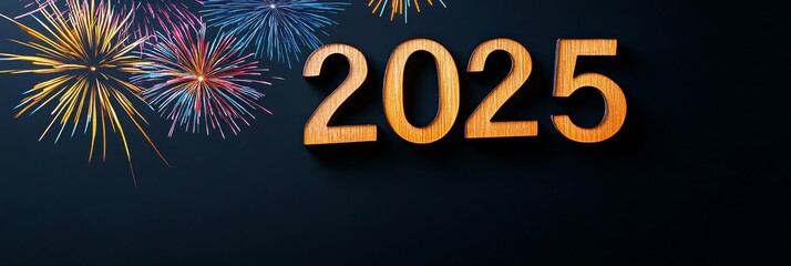 Celebrating New Year 2025 with Colorful Fireworks - A vibrant display of fireworks welcomes the year 2025, symbolizing new beginnings, joy, and celebration under a dark night sky.