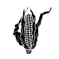 Silhouette, stamp of a head of corn. Decorative doodles of grain crops. Vector graphics.