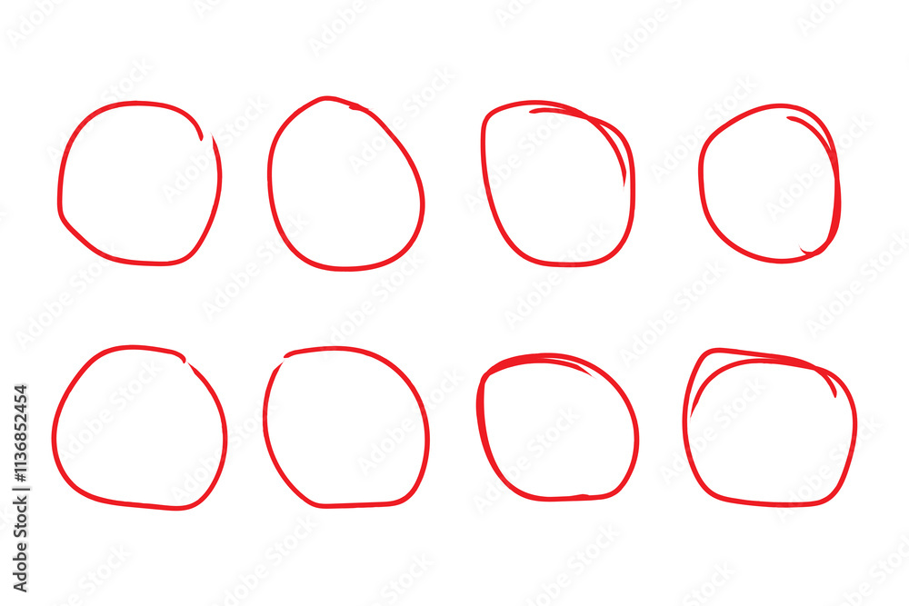 Aufkleber set of hand drawn red doodle ellipses. bright red scribble ovals and bubbles to circle and highlight