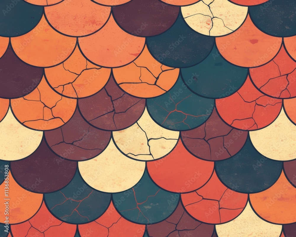 Poster Colorful and textured scales pattern in warm tones, creating a vibrant and artistic visual display.