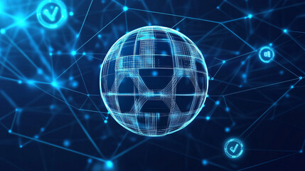 Naklejka premium A digital volleyball icon with sports data points, representing online coaching tools, sports analytics platforms, and real-time training metrics. 