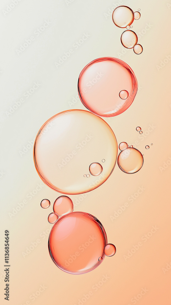 Poster transparent orange bubbles floating on a gradient background