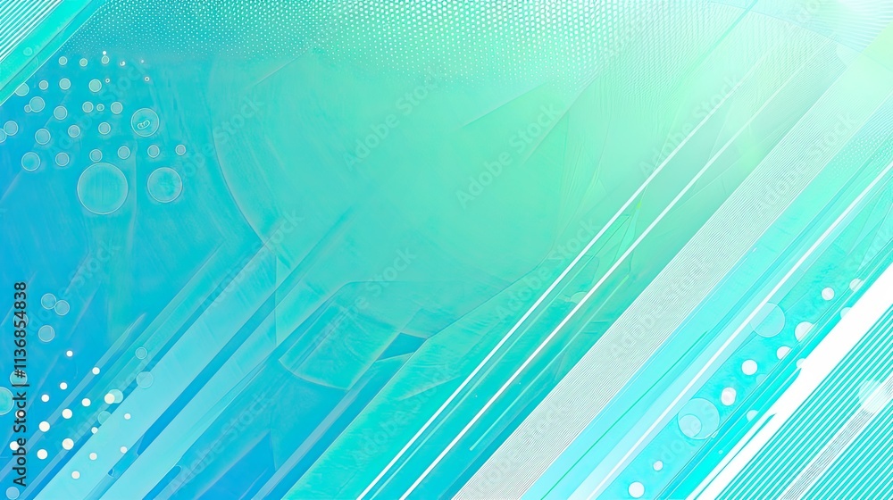 Poster a vibrant abstract design featuring shades of blue and green with dynamic lines and patterns.