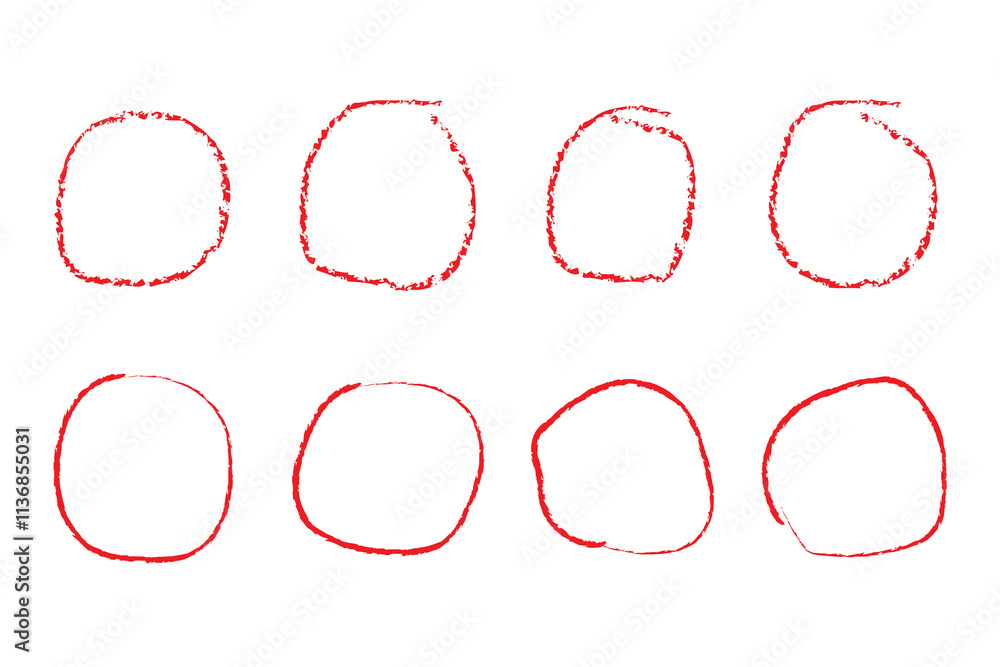 Aufkleber set of hand drawn red circles and ovals. highlight circle frames. ellipses in doodle style. vector i