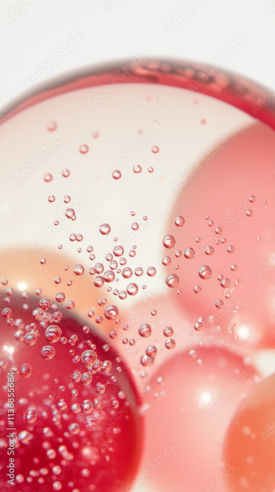 Poster pink bubbles floating in a transparent liquid create an abstract, artistic image