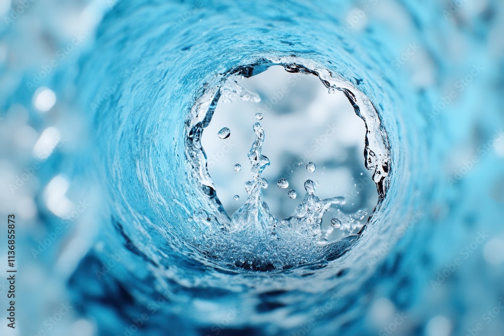 Poster a captivating close-up of swirling blue water, creating mesmerizing patterns and droplets.
