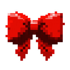 Obraz premium Red pixel art bow on transparent background representing holiday gift decoration