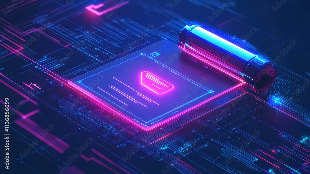 Poster futuristic circuit design depicting digital innovation with neon glow and technological vibes