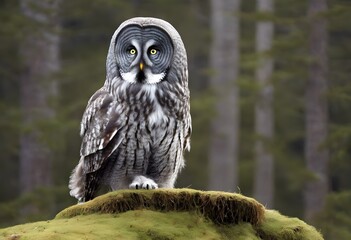 Fototapeta premium A Great Grey Owl on a rock