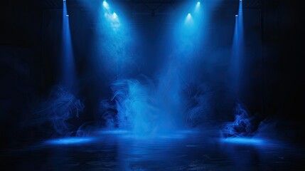 Fototapeta premium A dramatic scene featuring blue lighting and mist, creating a mysterious atmosphere.