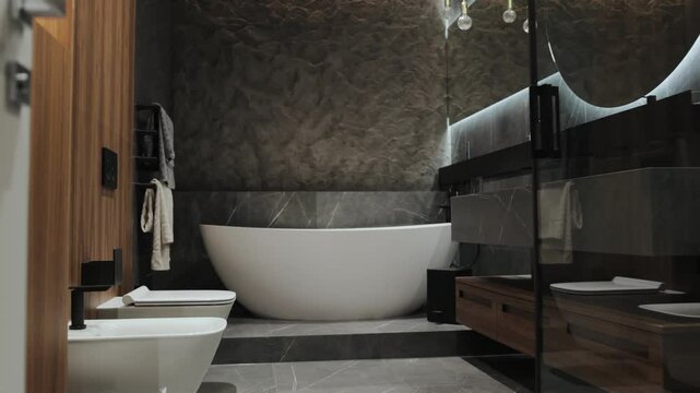 Discover the Modern Elegant Bathroom Design that features a beautiful Freestanding Tub