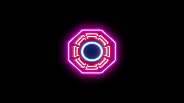 The footage of a blinking neon light icon of Chinese symbol against a black background.