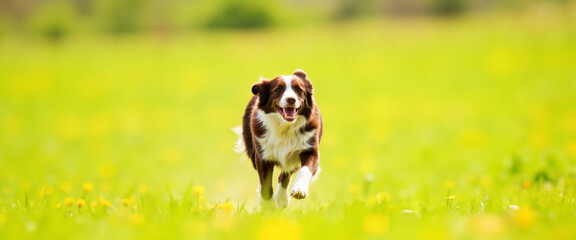 Border Collie running through sunny field, dynamic wildlife capture