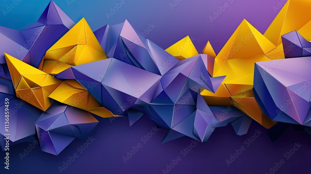 Poster abstract geometric shapes in vibrant colors creating a dynamic visual landscape.