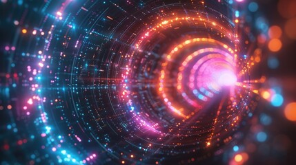 Obraz premium A vibrant digital tunnel of light representing energy and motion in a futuristic style.