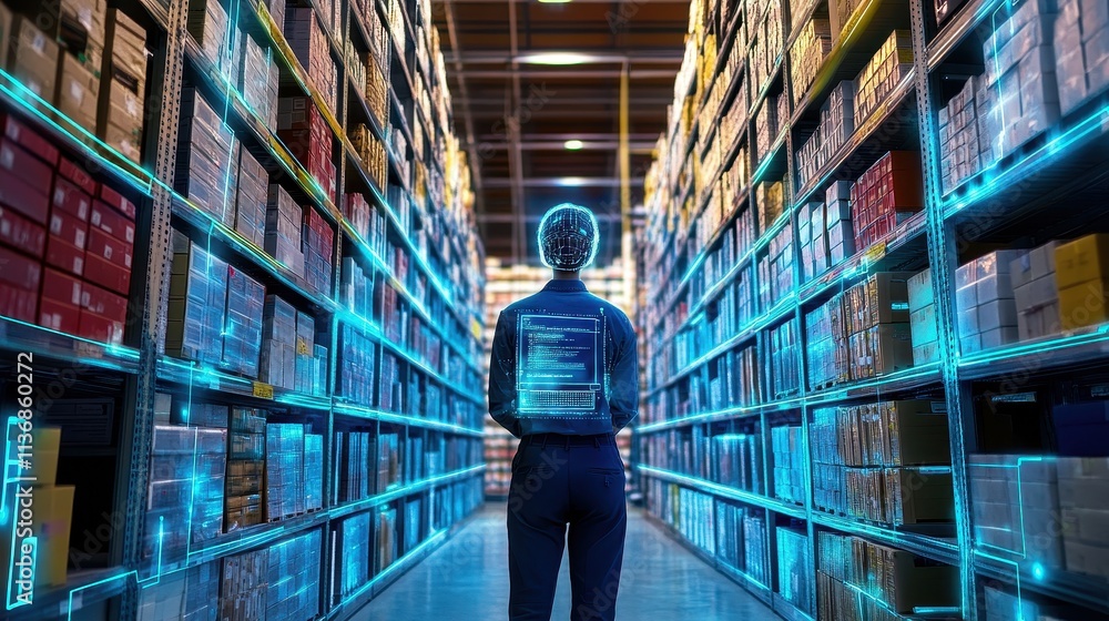 Poster ai-powered warehouse management: efficiency in high-tech inventory automation process