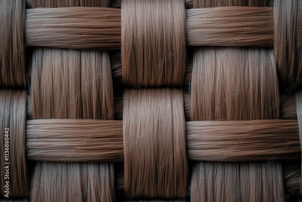 Poster close-up of intricately woven brown fibers creating a textured pattern.