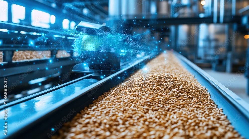 Poster automated industry: advanced conveyor system for efficient grain processing