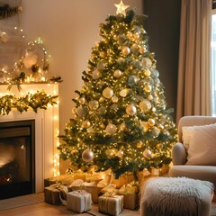 Merry Christmas, balls, lights, gold,tree - 54